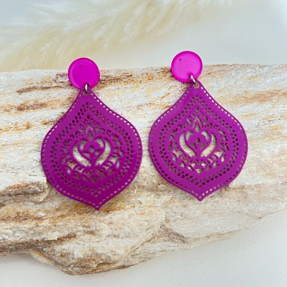 Colorful Ornate Earrings - Pop-of-color Statement Earrings - Summer Earrings - Picture 16 of 16